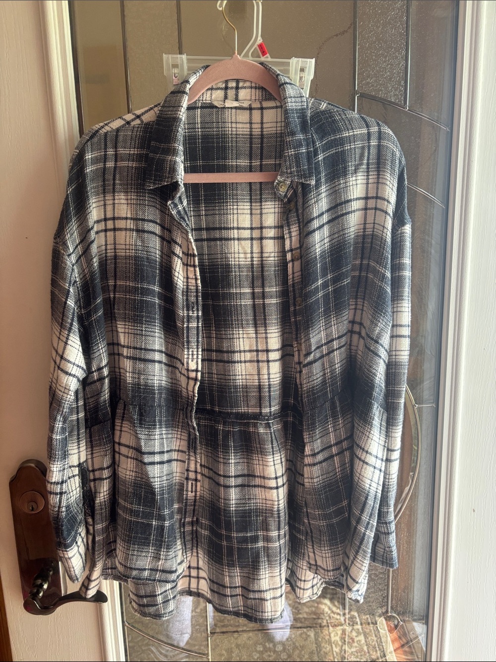 American Eagle Outfitters Navy and White Plaid Button-Down Shirt